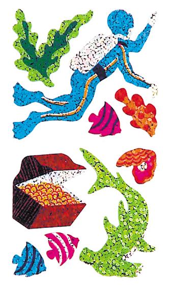 Jillson & Roberts Bulk Roll Prismatic Stickers, Mini Aquatic Treasure Hunt (50 Repeats) - Present Paper
