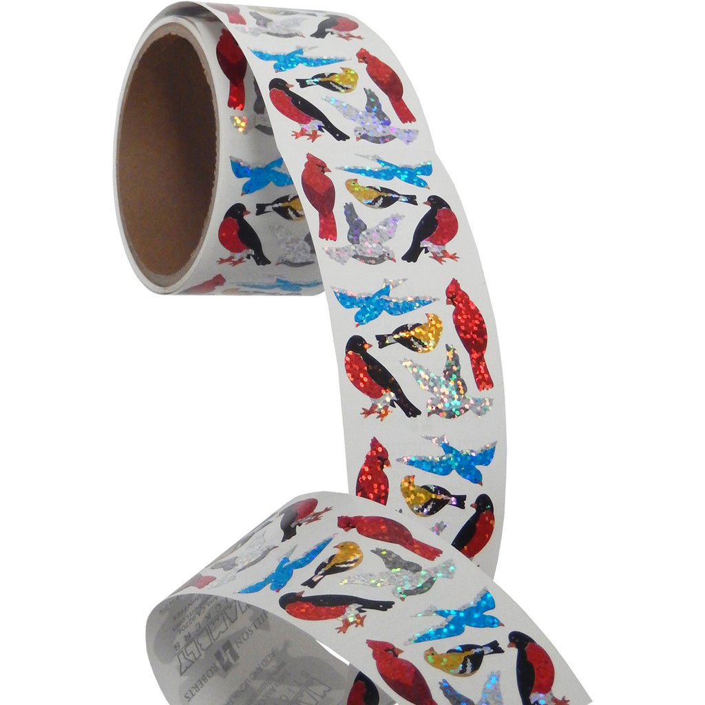 Jillson & Roberts Bulk Roll Prismatic Stickers, Mini Birds (100 Repeats) - Present Paper
