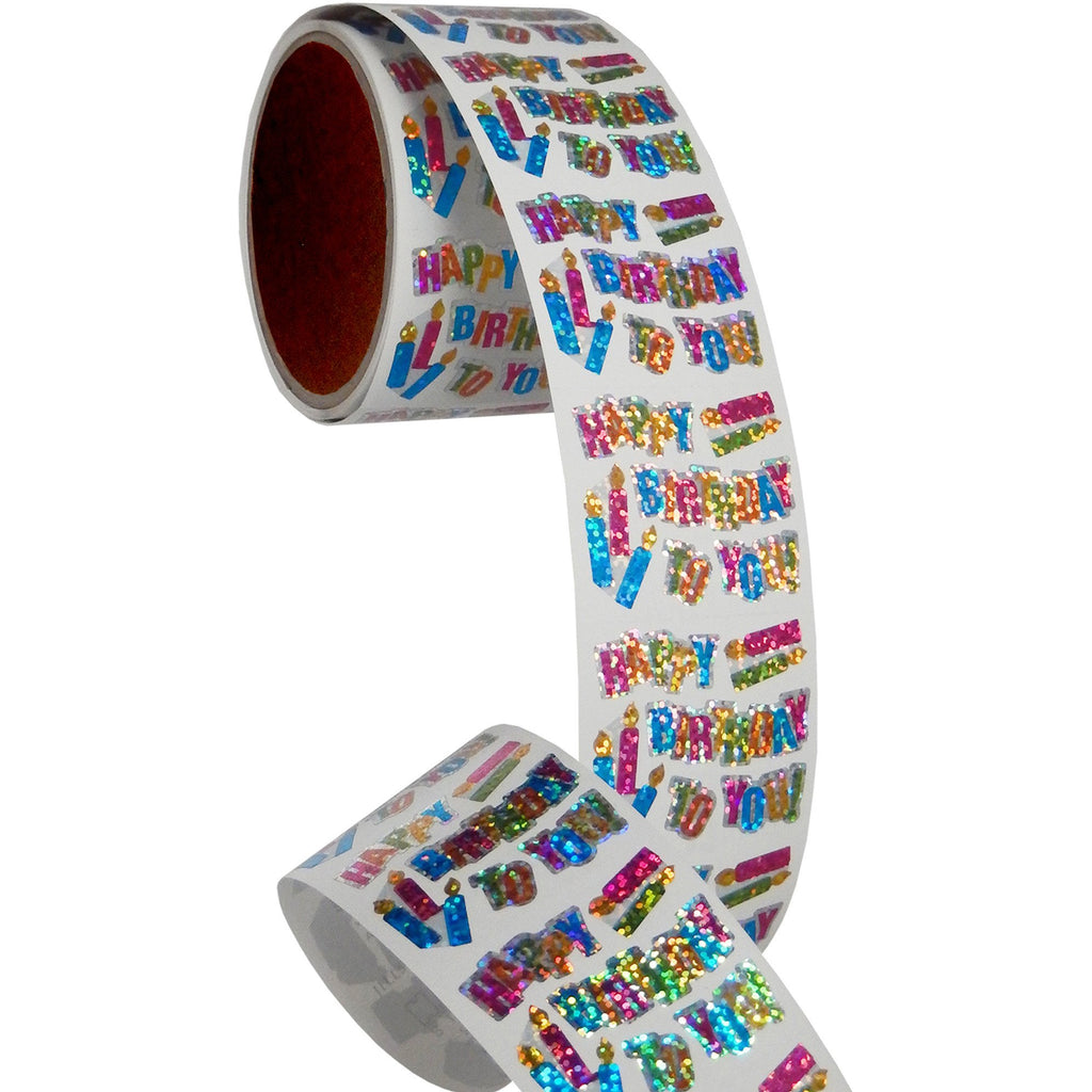 Jillson & Roberts Bulk Roll Prismatic Stickers, Happy Birthday / Candles (100 Repeats) - Present Paper