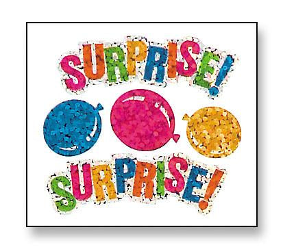 Jillson & Roberts Bulk Roll Prismatic Stickers, Surprise w/ Balloons (100 Repeats) - Present Paper