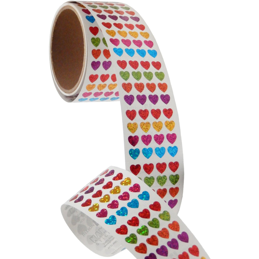 Jillson & Roberts Bulk Roll Prismatic Stickers, Micro Hearts / Multicolor (50 Repeats) - Present Paper