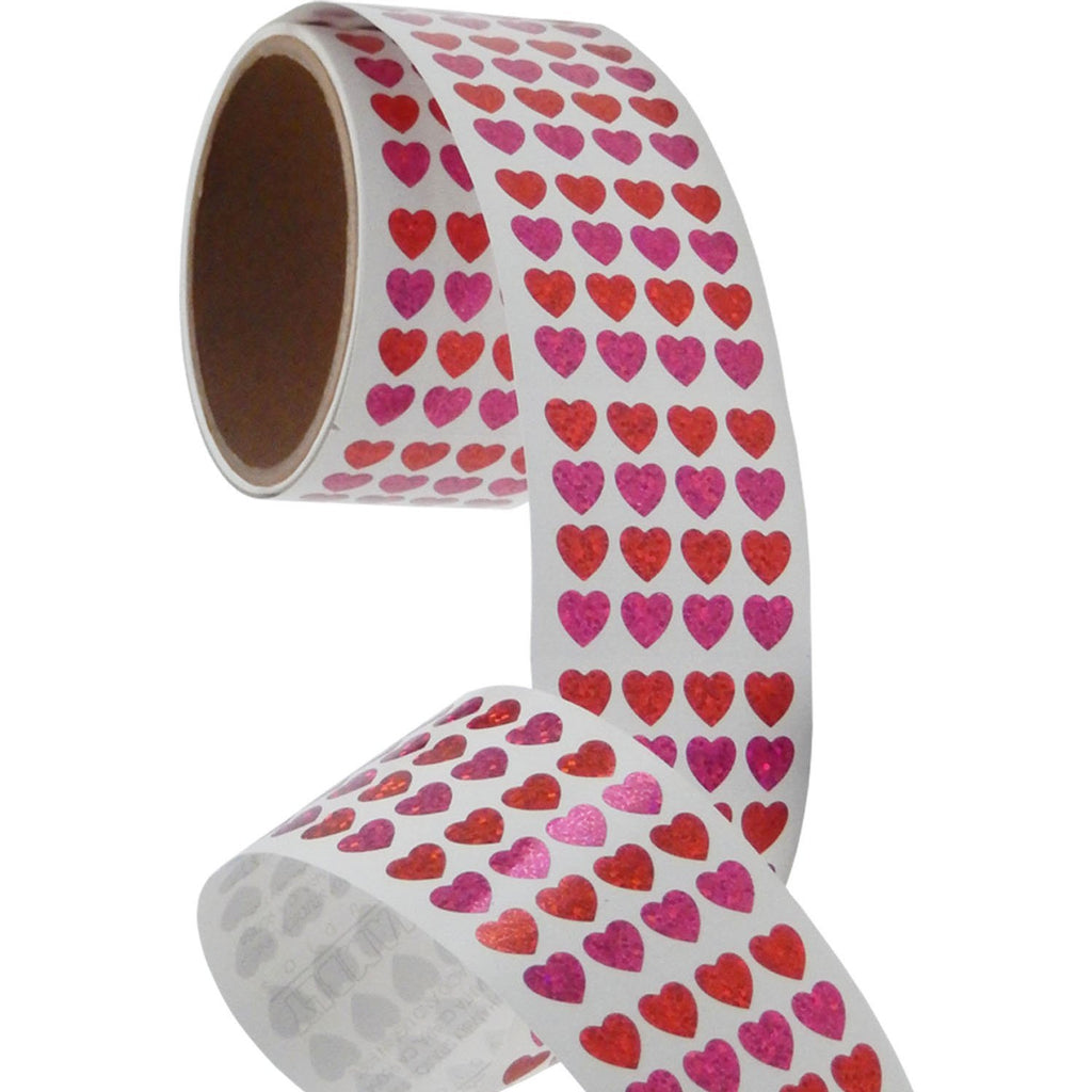 Jillson & Roberts Bulk Roll Prismatic Stickers, Micro Hearts / Red and Pink (100 Repeats) - Present Paper
