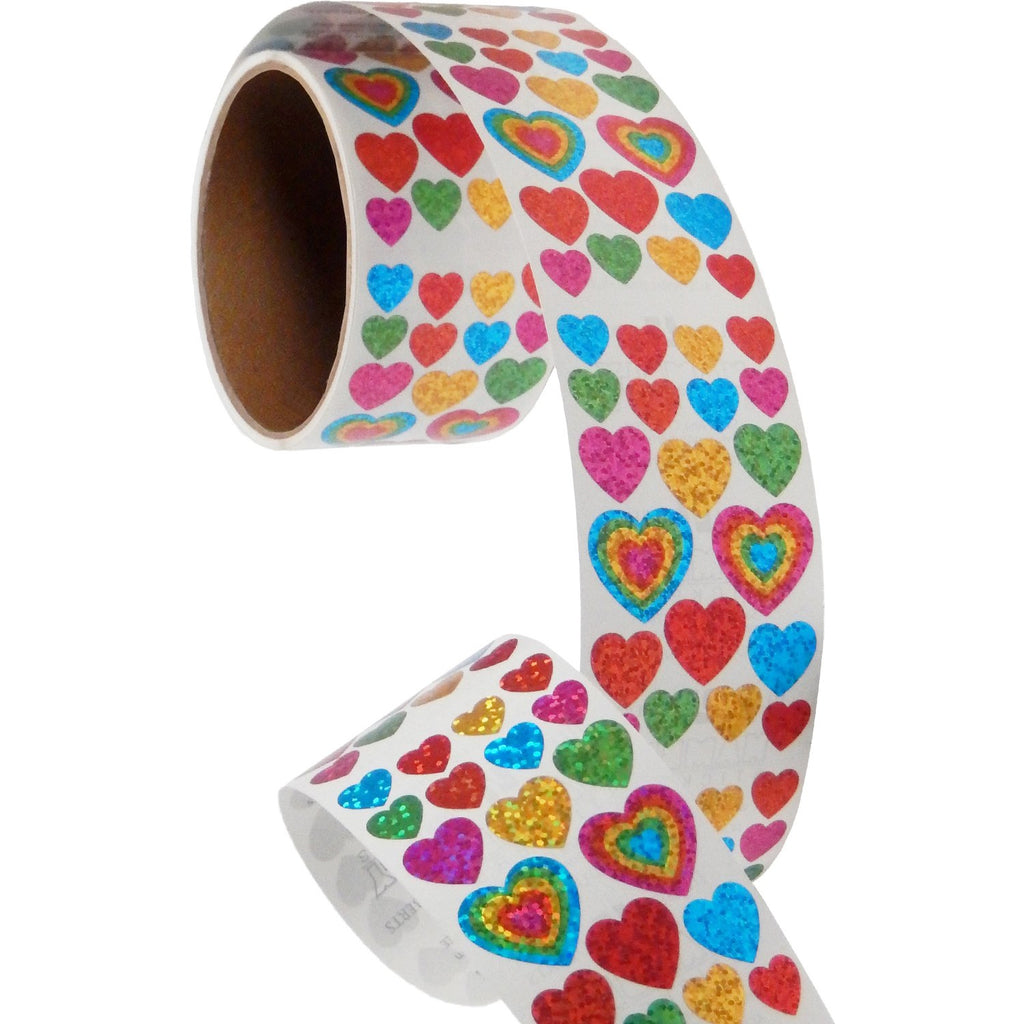 Jillson & Roberts Bulk Roll Prismatic Stickers, Assorted Hearts (50 Repeats) - Present Paper