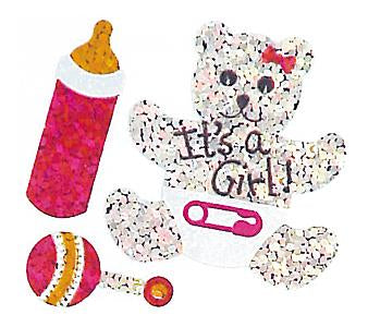 Jillson & Roberts Bulk Roll Prismatic Stickers, It’s A Girl / Teddy (100 Repeats) - Present Paper