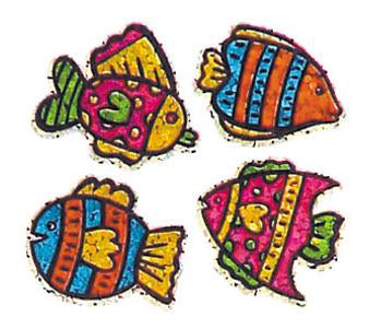 Jillson & Roberts Bulk Roll Prismatic Stickers, Four Mini Tropical Fish (100 Repeats) - Present Paper
