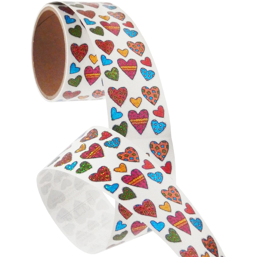 Jillson & Roberts Bulk Roll Prismatic Stickers, Mini Pattern Hearts (100 Repeats) - Present Paper