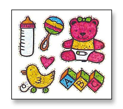 Jillson & Roberts Bulk Roll Prismatic Stickers, Baby Girl / Teddy (100 Repeats) - Present Paper