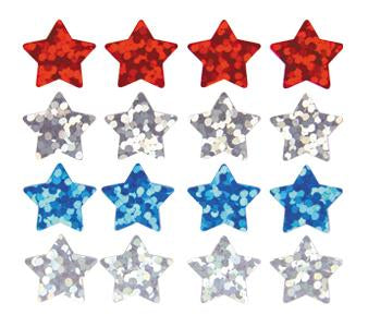 Jillson & Roberts Bulk Roll Prismatic Stickers, Micro Stars / Red, Silver, Blue (100 Repeats) - Present Paper