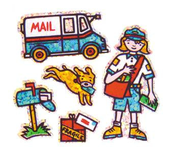 Jillson & Roberts Bulk Roll Prismatic Stickers, Mini Postal Worker (100 Repeats) - Present Paper