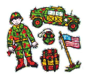 Jillson & Roberts Bulk Roll Prismatic Stickers, Mini Military Soldier (100 Repeats) - Present Paper