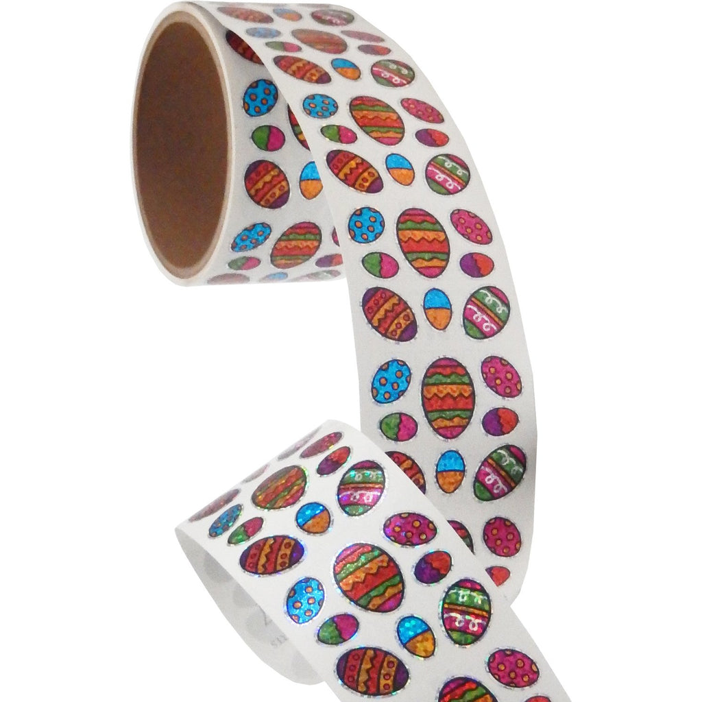 Jillson & Roberts Bulk Roll Prismatic Stickers, Mini Easter Eggs w/ Outline (100 Repeats) - Present Paper