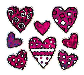 Jillson & Roberts Bulk Roll Prismatic Stickers, Mini Valentine Pattern Hearts (100 Repeats) - Present Paper