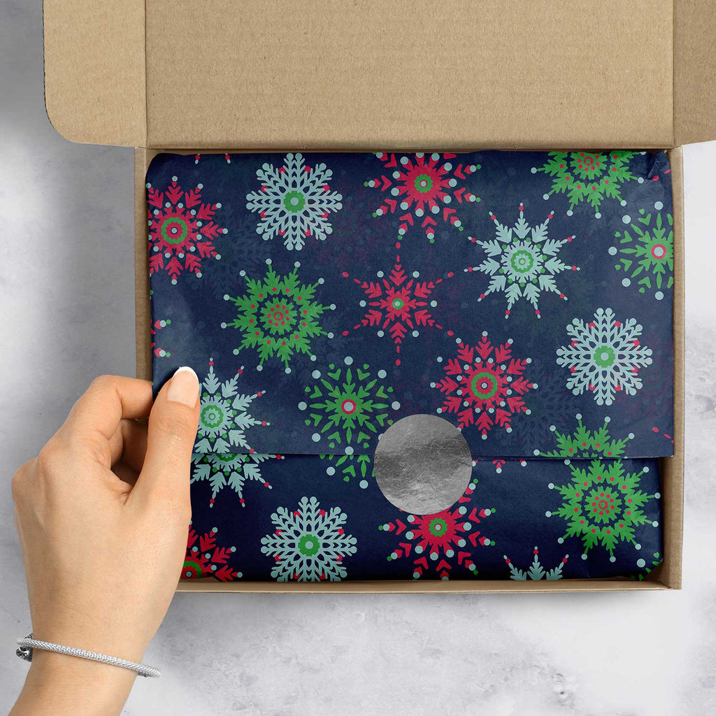 BXPT536e Navy Red Green White Snowflake Gift Tissue Paper Packaging