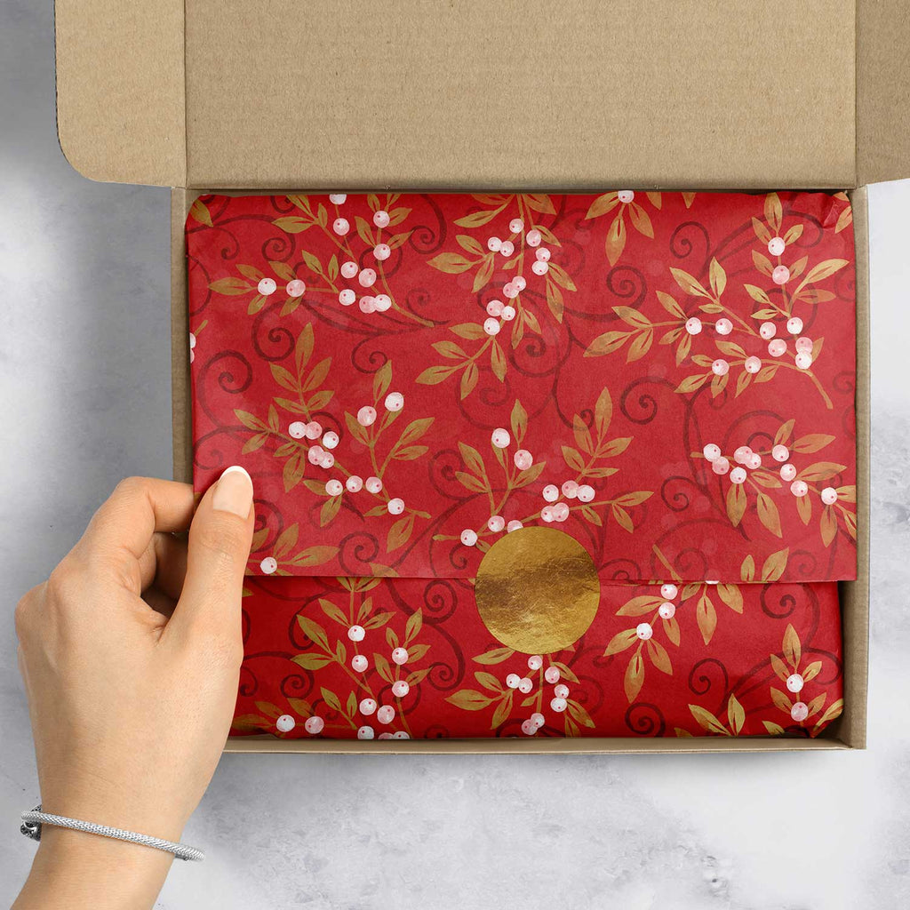 BXPT538e Holiday Red Floral Gift Tissue Paper Packaging