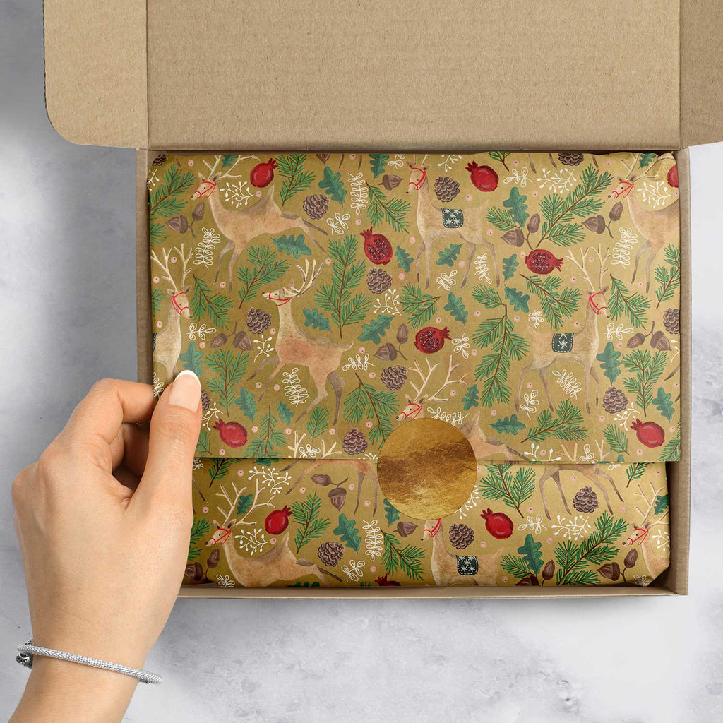 BXPT561e Metallic Gold Reindeer Christmas Gift Tissue Paper Packaging
