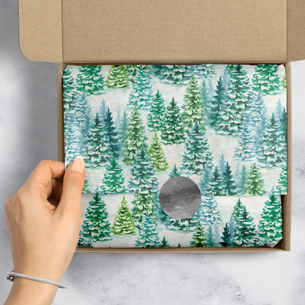 BXPT624e Green Snowy Trees Christmas Gift Tissue Paper Packaging