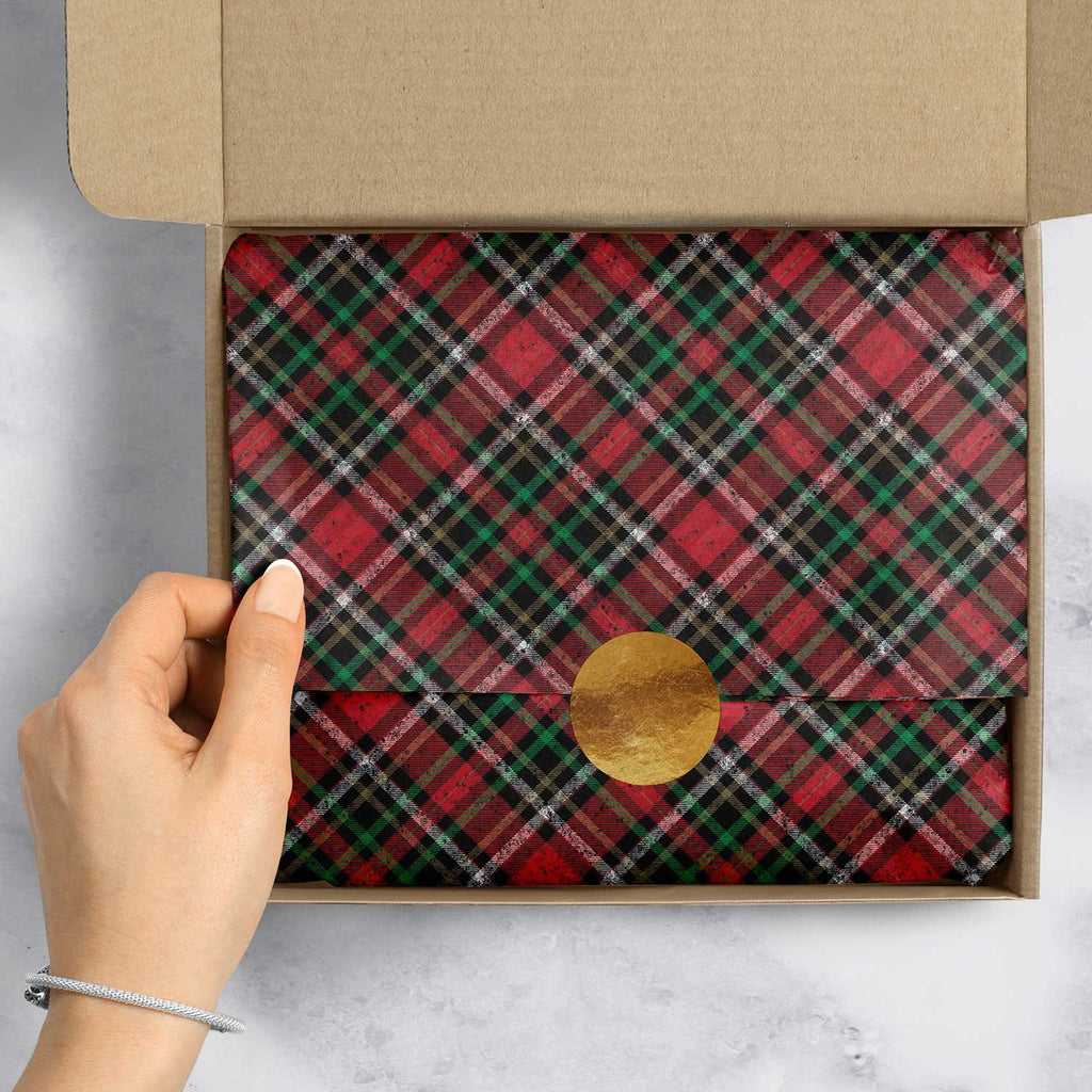 BXPT637e Red Gold Plaid Christmas Gift Tissue Paper Packaging