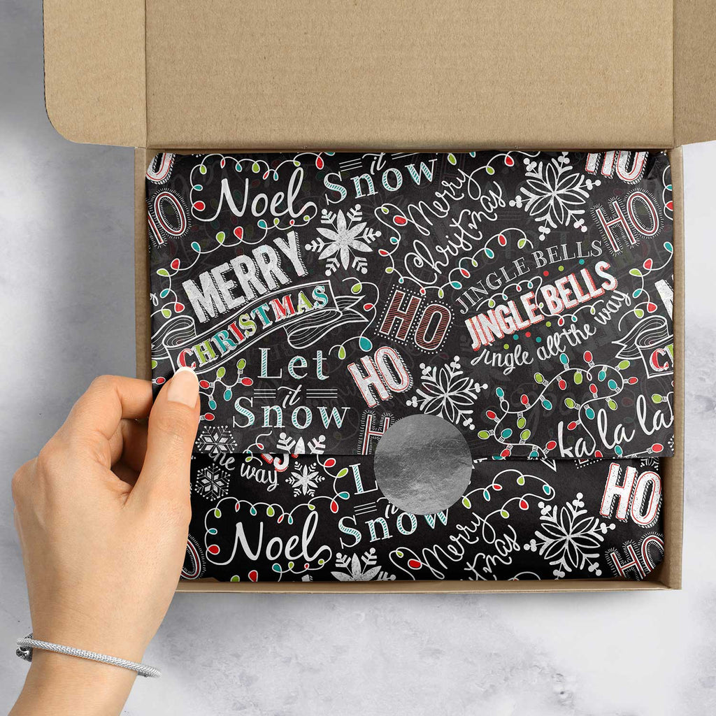 BXPT662e Black White Christmas Chalk Lettering Gift Tissue Paper Packaging