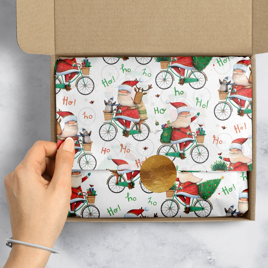 Santa Bicycle Christmas Gift Tissue Paper Packaging