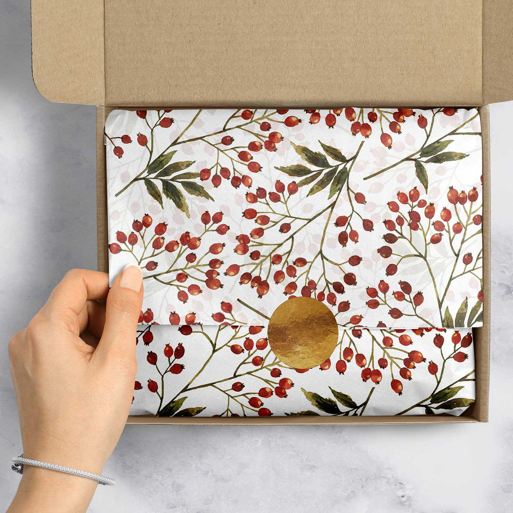 BXPT825e Snow Berries Christmas Gift Tissue Paper Packaging