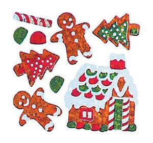Jillson & Roberts Bulk Roll Prismatic Stickers, Mini Gingerbread House / Cookies (100 Repeats) - Present Paper