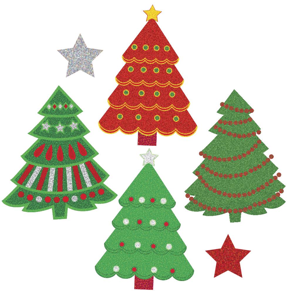 Jillson & Roberts Bulk Roll Prismatic Stickers, Mini Christmas Trees (100 Repeats) - Present Paper