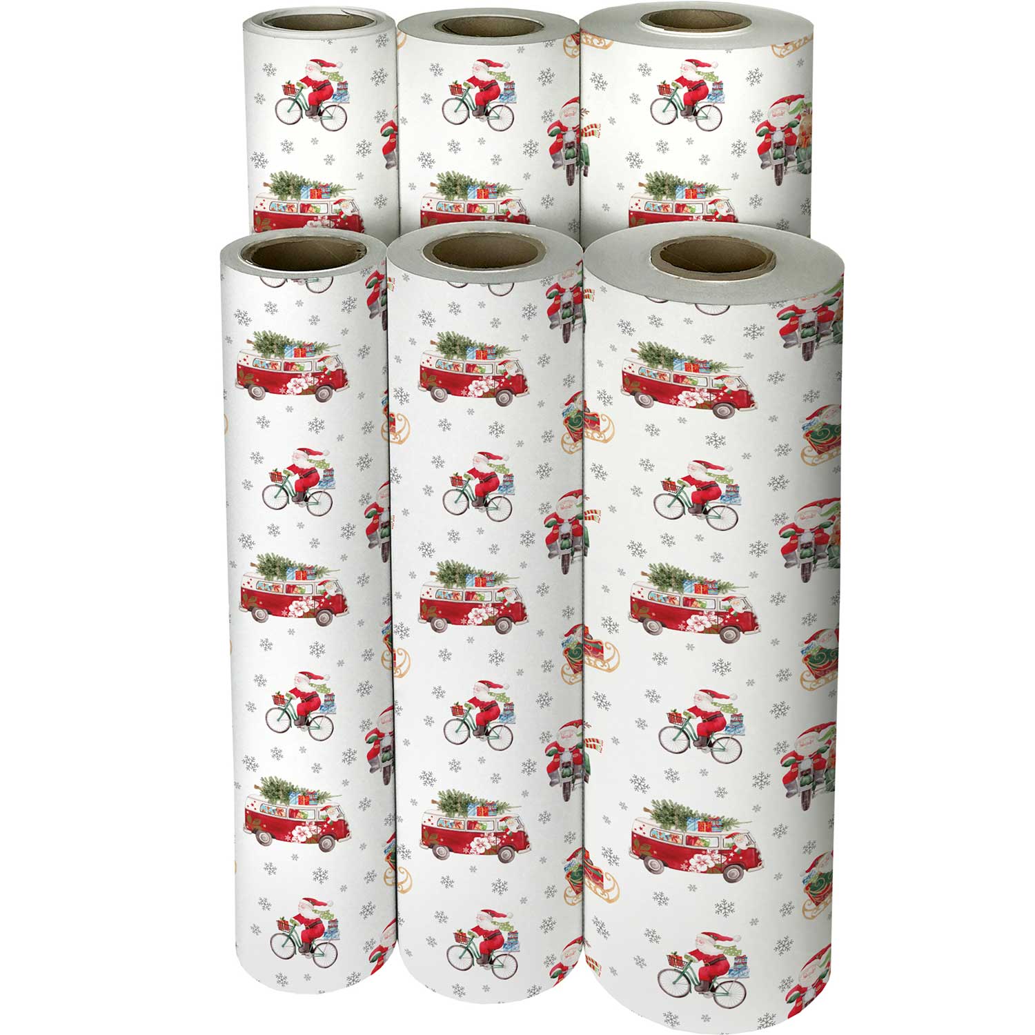 Santa Bicycle Christmas Gift Wrap Jumbo Rolls 10 ft x 30 in (6 Pieces)