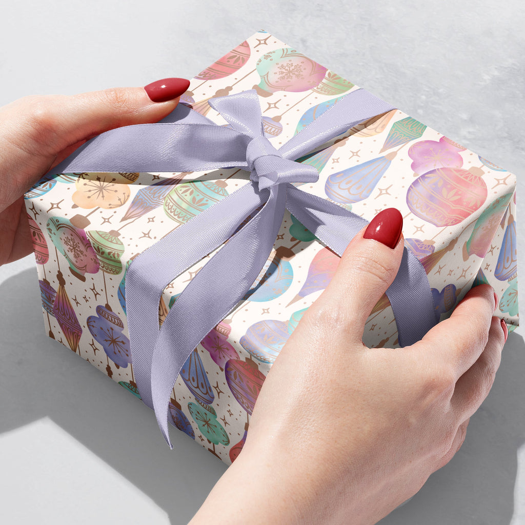 XB539b Watercolor Ornaments Christmas Gift Wrap Gift Box 