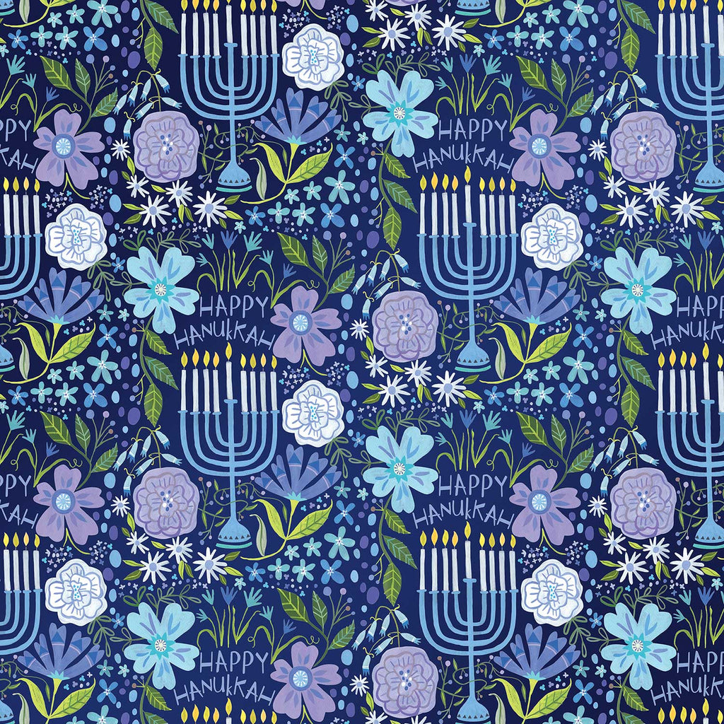 XB541a Floral Menorah Hanukkah Gift Wrapping Paper Swatch 