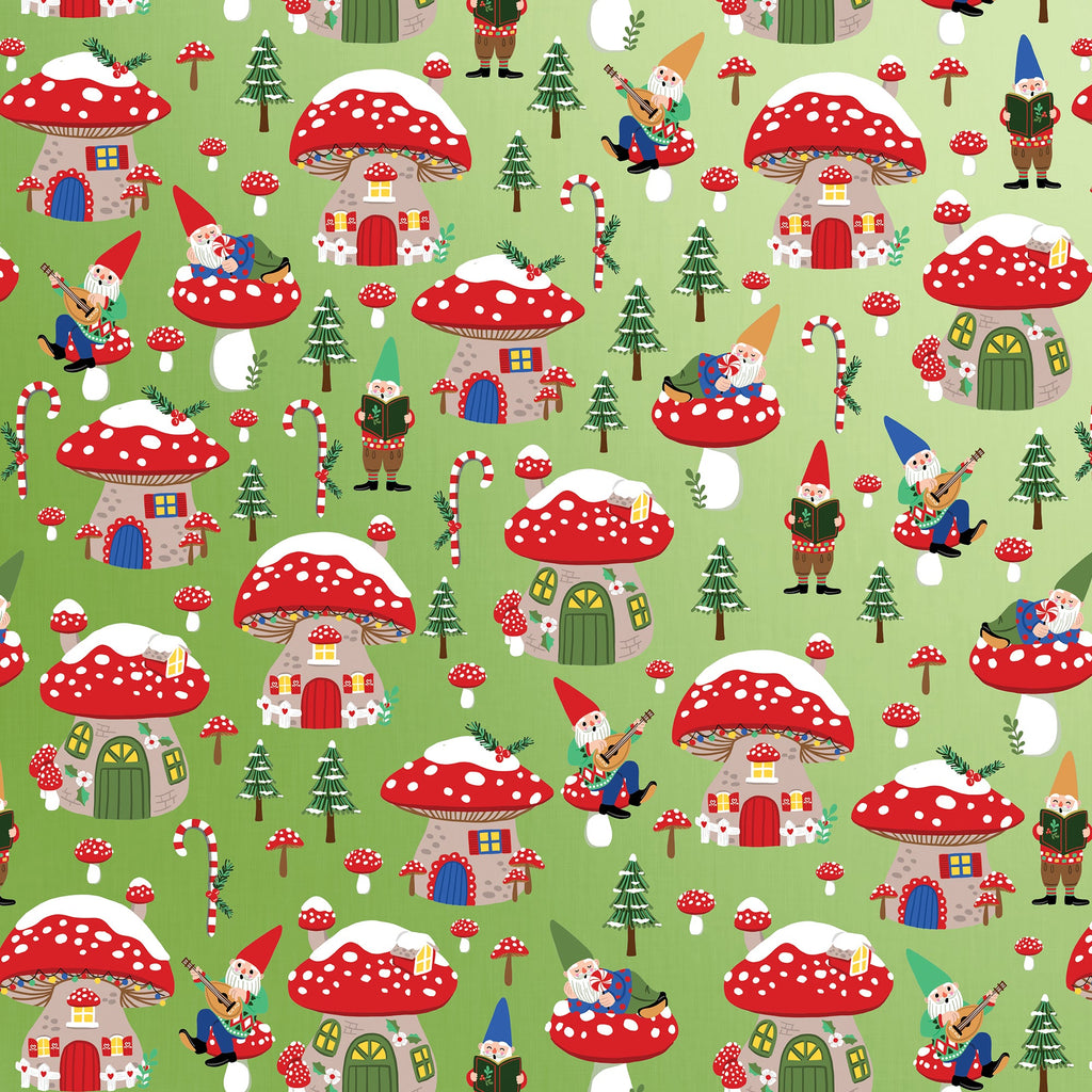 XB546a Holiday Gnomes Christmas Gift Wrap Swatch