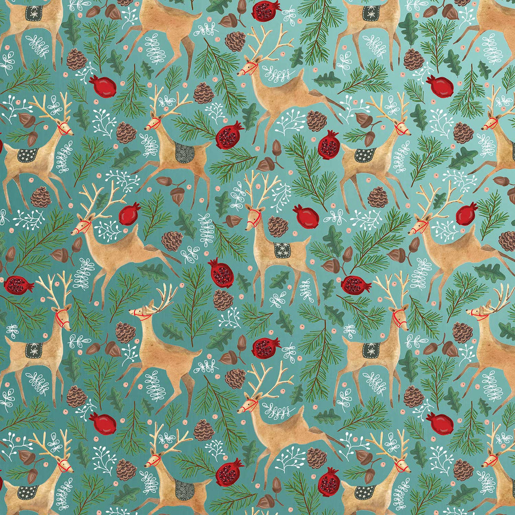 XB561a Reindeer Christmas Gift Wrapping Paper Swatch 