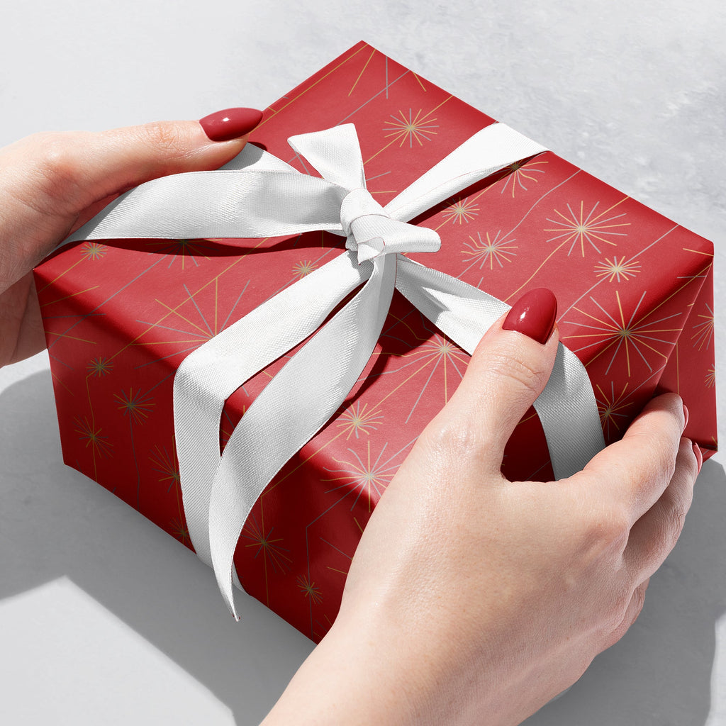 XB568b Starburst Red Christmas Gift Wrap Gift Box 