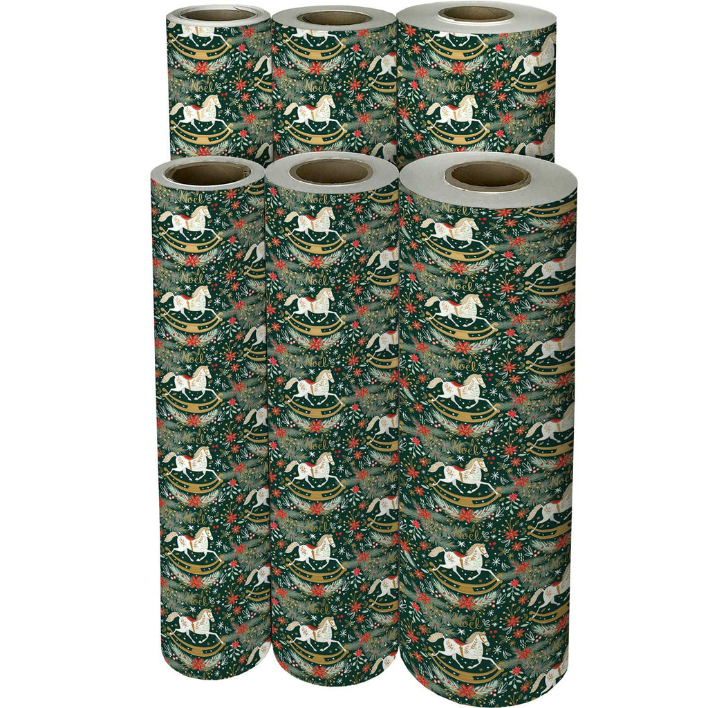 XB605f Rocking Horse Noel Christmas Gift Wrapping Paper Reams 