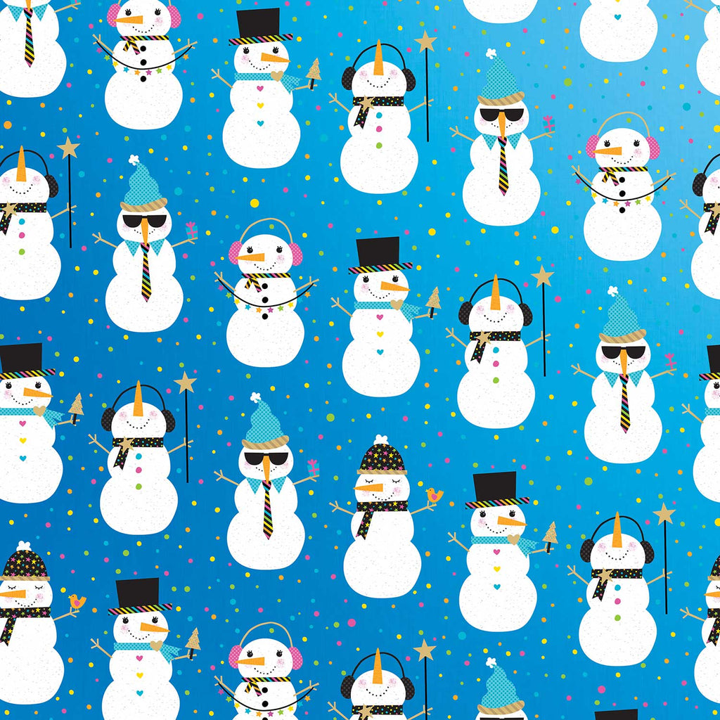 XB608a Colorful Snowman Gift Wrapping Paper Swatch 