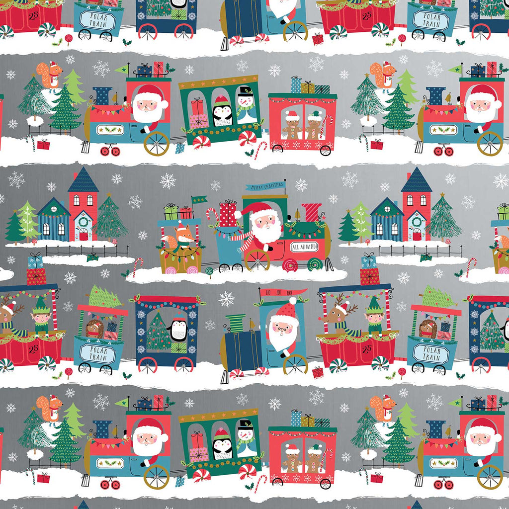 XB617a Train Christmas Gift Wrapping Paper Swatch 