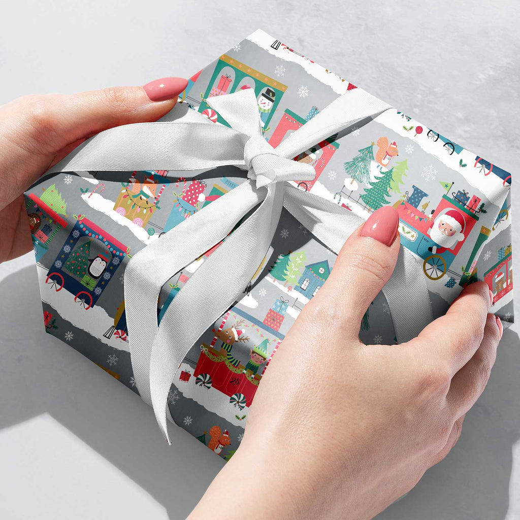XB617b Train Christmas Gift Wrapping Paper Gift Box 