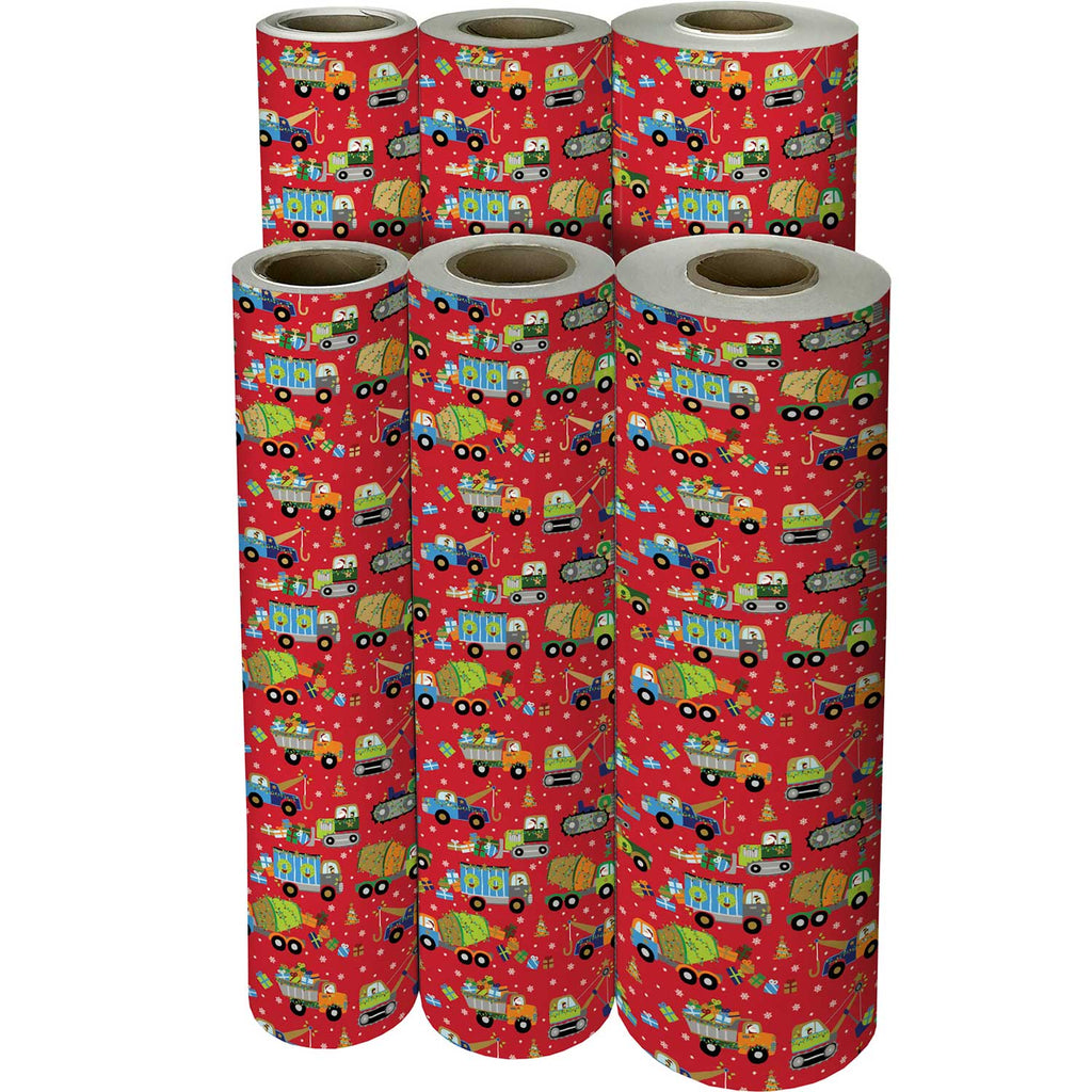 XB619f Construction Truck Christmas Gift Wrapping Paper Reams 