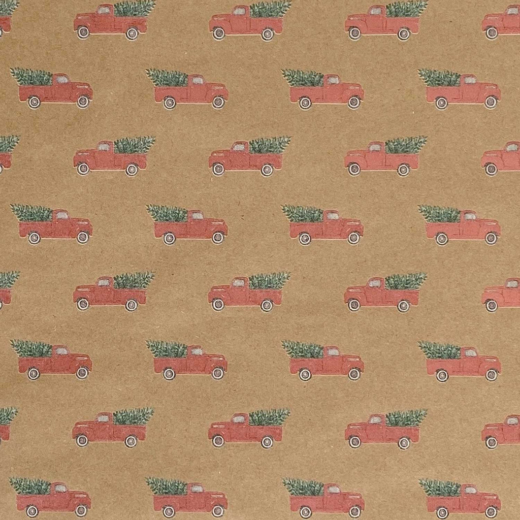 XB623a Red Pickup Truck Christmas Gift Wrapping Paper Swatch 