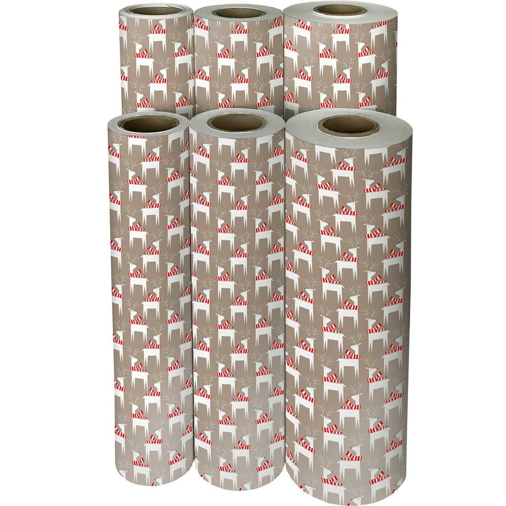 XB627f Champagne Reindeer Christmas Gift Wrapping Paper Reams 
