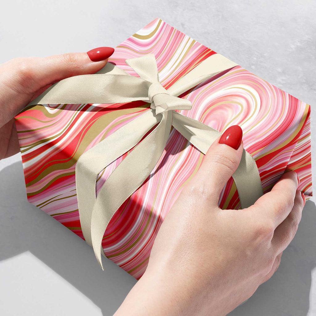 XB629b Red Marble Peppermint Christmas Gift Wrapping Paper Gift Box 