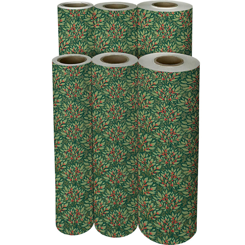XB634f Green Red Holly Christmas Gift Wrapping Paper Reams 