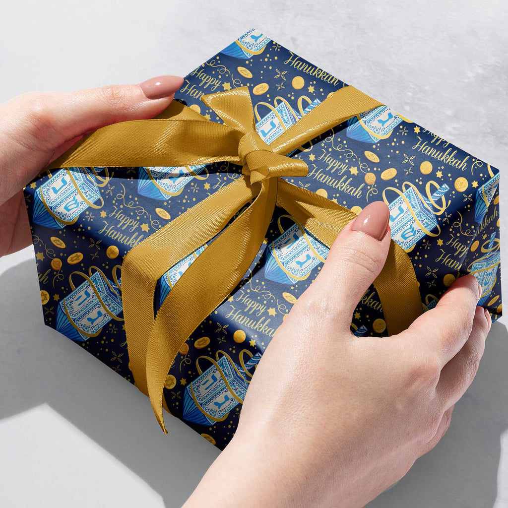 XB635b Happy Hanukkah Gift Wrapping Paper Gift Box 