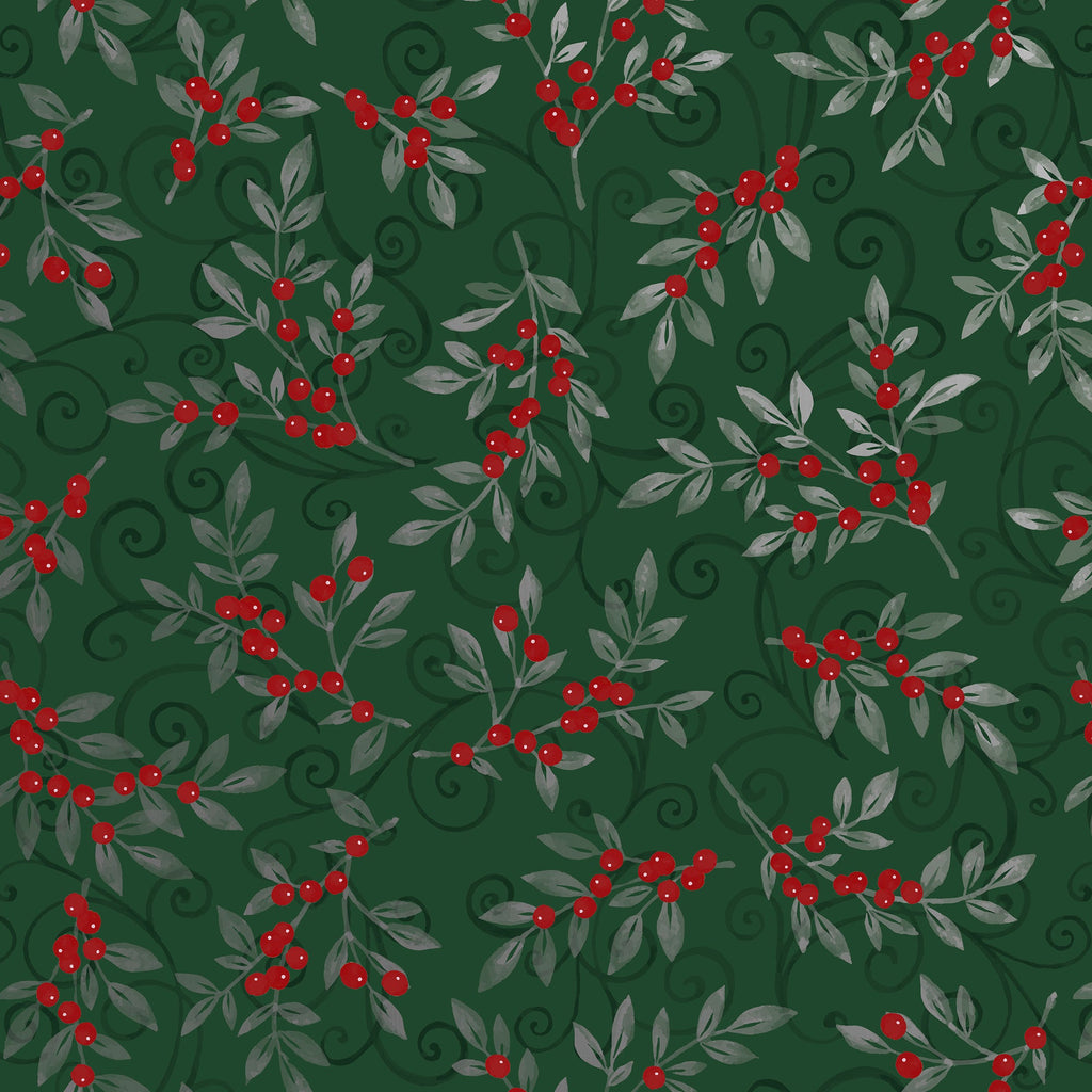 XB641a Holiday Floral Green Christmas Gift Wrap Swatch