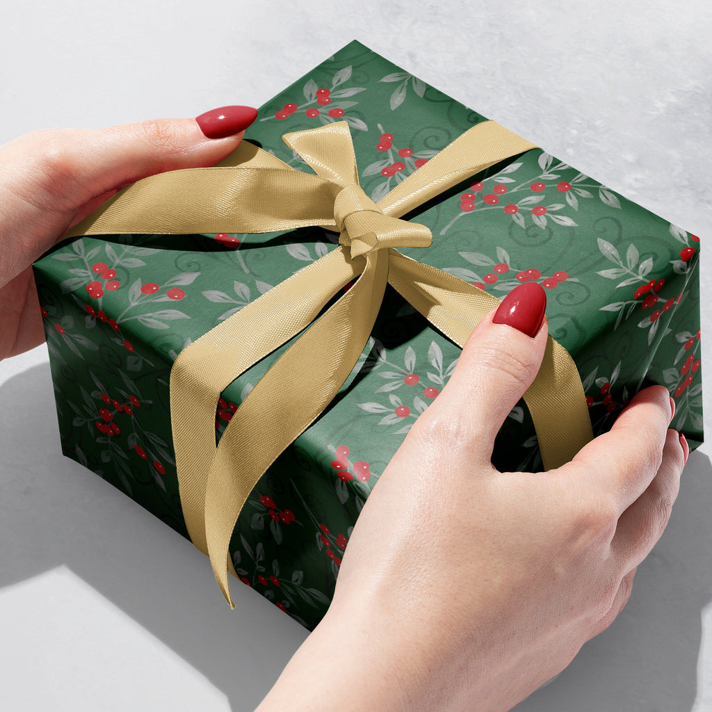 XB641b Holiday Floral Green Christmas Gift Wrap Gift Box 