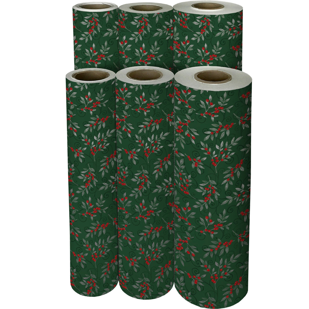 XB641f Holiday Floral Green Christmas Gift Wrap Reams 