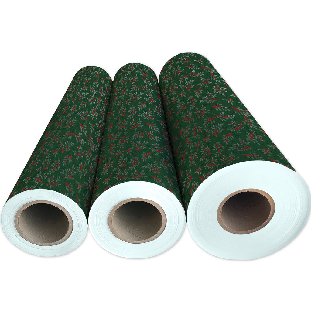 XB641g Holiday Floral Green Christmas Gift Wrap 3 Reams 