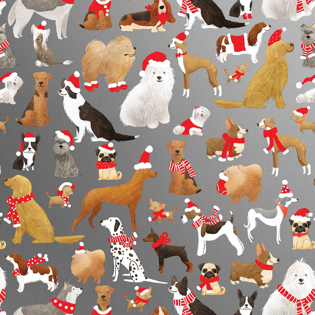 XB643a Santa Dog Christmas Gift Wrapping Paper Swatch 