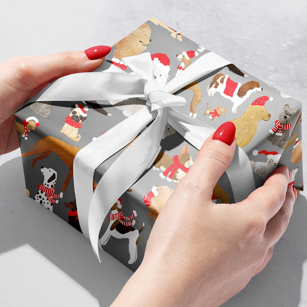 XB643b Santa Dog Christmas Gift Wrapping Paper Gift Box 