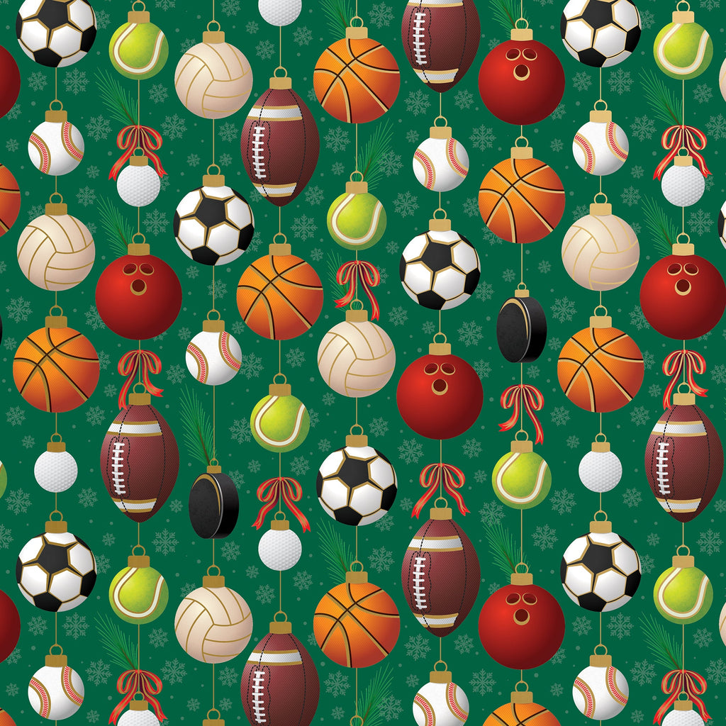 XB686a Sports Ornaments Christmas Gift Wrap Swatch