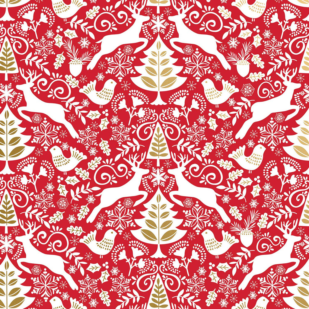 XB691a Red White Reindeer Christmas Gift Wrapping Paper Swatch 